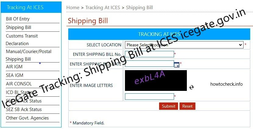 IceGate Tracking Shipping Bill at ICES Source from icegate.gov.in