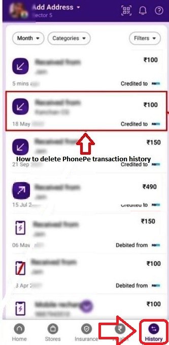How to delete PhonePe transaction history