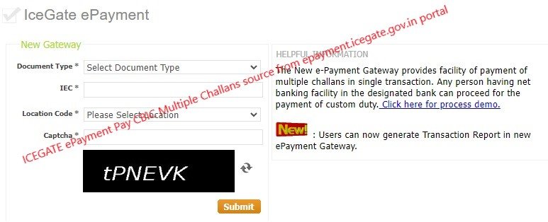 ICEGATE ePayment Pay CBIC Multiple Challan source from epayment.icegate.gov.in portal