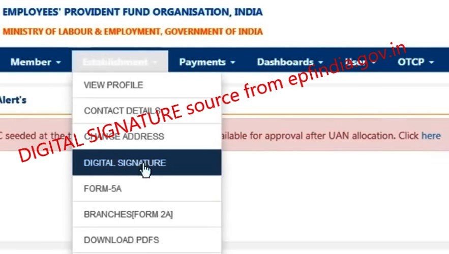 DIGITAL SIGNATURE ON EPFO source from epfindia.gov.in