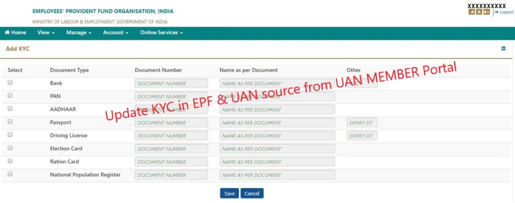 Update KYC in EPF UAN source from UAN portal